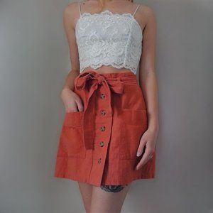 Cute Coral Summer Mini Skirt / Cinched Waist / Lined / Size: S / Button Down